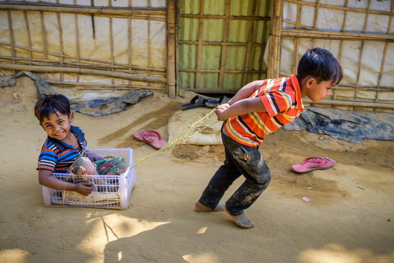 Boys play in Rohingya Refugee Camp in Bangladesh