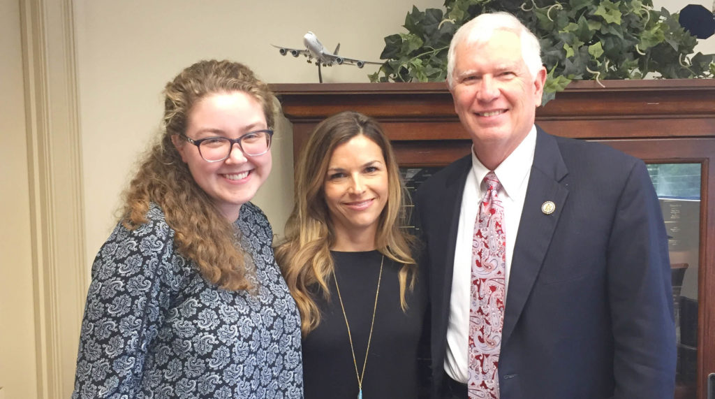 Becca A. (middle) and World Vision staff member Cassie R. (left) meet with Rep. Mo Brooks to ask for strong support for the Global Fund.   