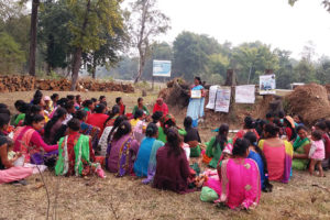 Krishnaa Khadka, a Female Community Health Volunteer (FCHV) of Gauriganga Municipality ward no.6 of Kailali district. She distributes chlorhexidine gel to the pregnant mothers during the eight months of pregnancy and provides counselling on the use and importance of Chlorhexidine for cord care. As a part of Social Behavior Change Communication for reaching the unreached, she was mobilized to reach the marginalized community of Banbehera, where she provided group education to pregnant women and recently Maan Subba JSI/CNCP