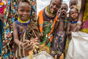 Maize and USAID-provided vegetable oil are distributed in Turkana, Kenya. ©2017 World Vision, Jon Warren