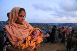 The Jamtola Refugee Camp is now full of mothers like Arfa. Most of the women, here, have newborn babies. Due to no access to nutritious food for lactating mother the newborn are unable to get enough breastfeed. The families roam the campsite, all day, in search of relief for their family. Due to lack of latrines, the sanitary condition in the refugee camp is deteriorating. Most of the newborn babies are at health risk. ©World Vision 2017/ Shabir Hussain.