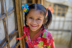 Young girl is a Rohingya refugee living in a camp in Bangladesh.