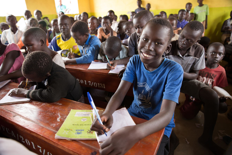 Refugee children getting an education in Uganda