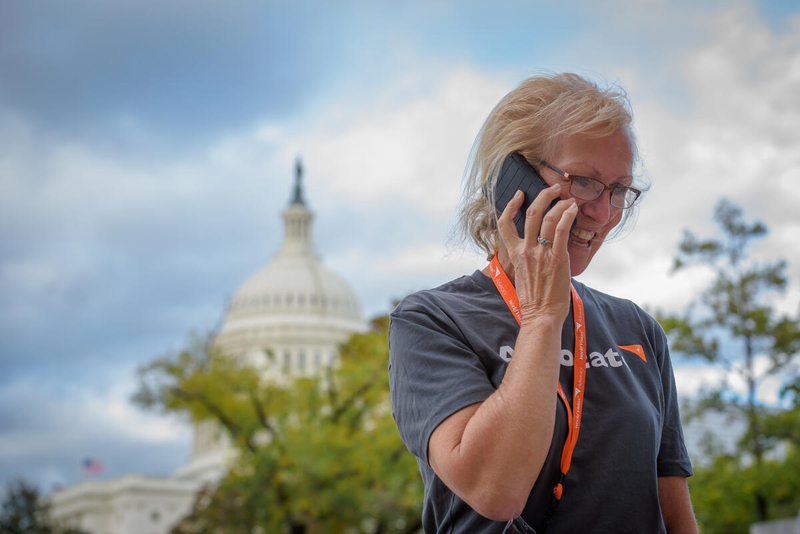 World Vision advocacy volunteer in front of Capitol building